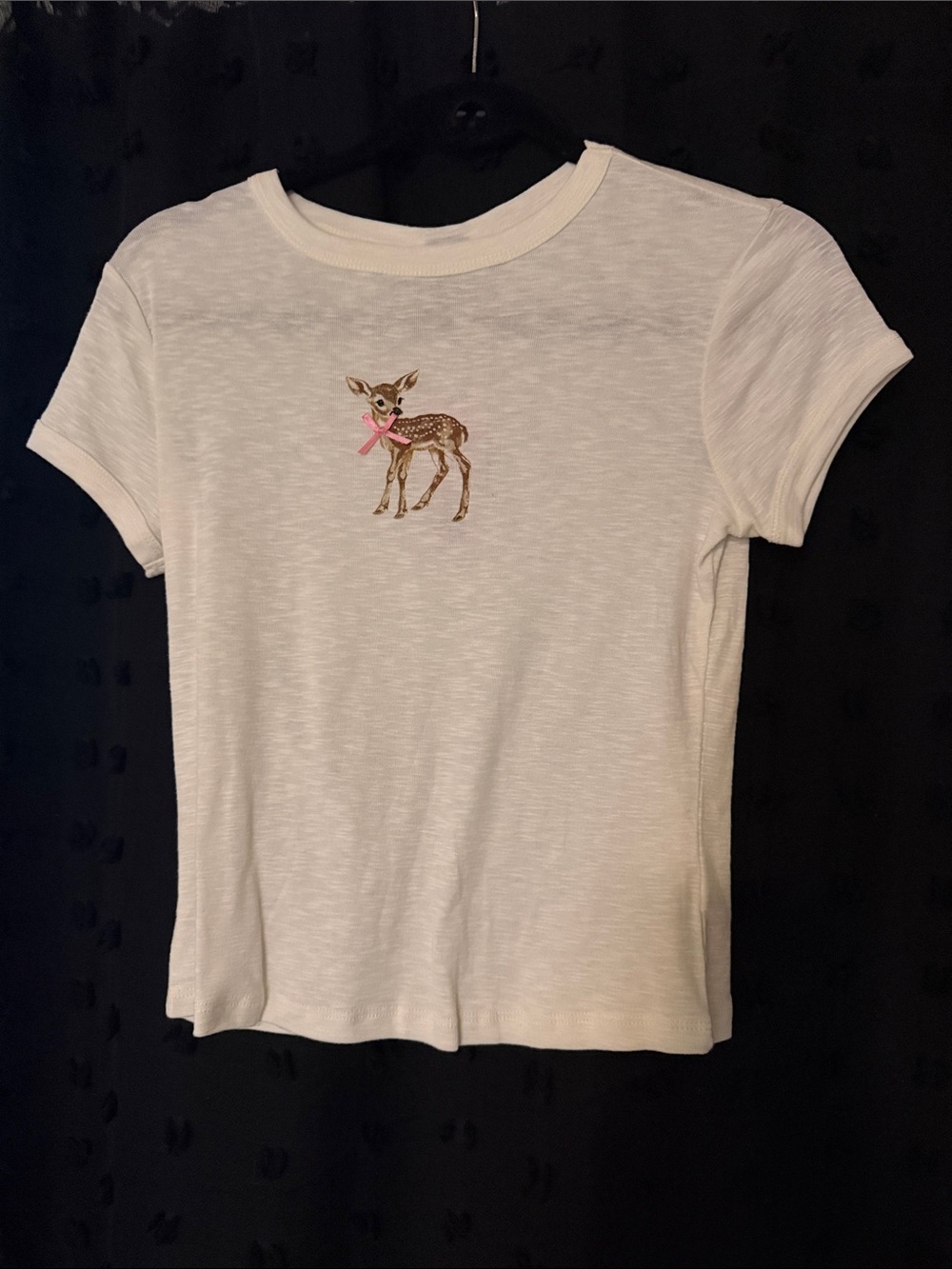 wild fable White Short Sleeve Tee with Embroidered Fawn and Pink Bow